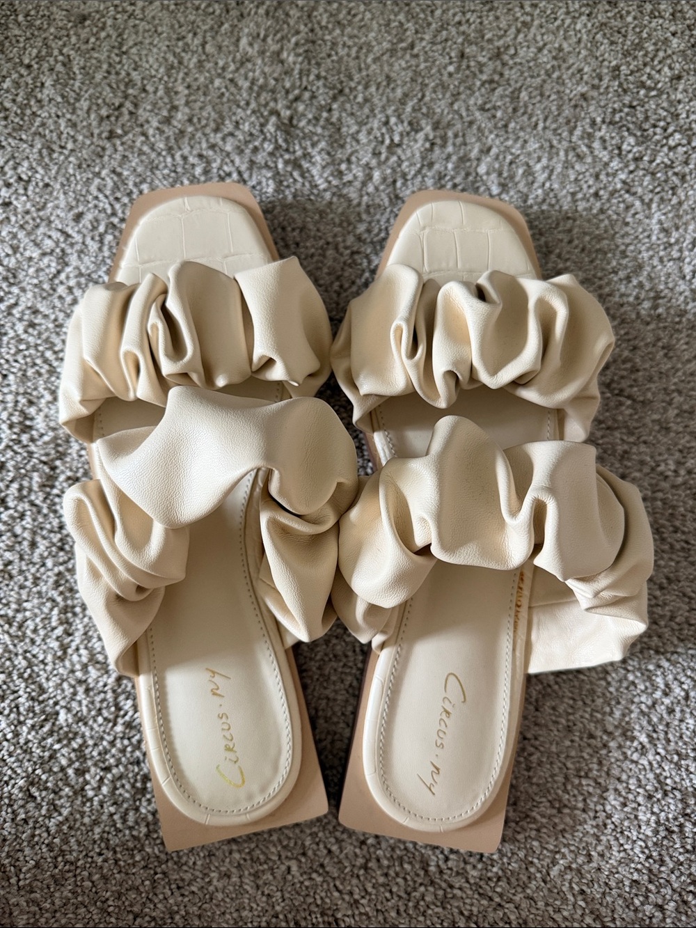 Circus by Sam Edelman Ivory Ruched Double-Strap Slide Sandals